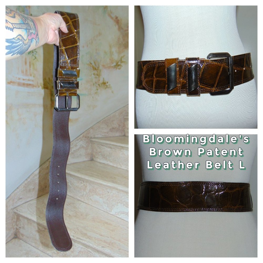 VTG Bloomingdale's Chocolate Brown Patent Belt L